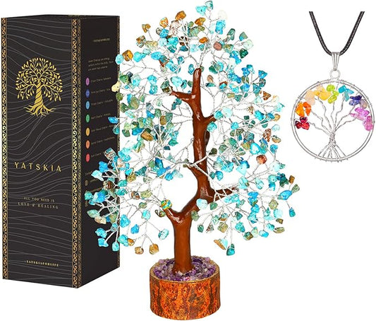 YATSKIA Turquoise Crystal Tree - Gemstone Tree - Tree of Life - Crystal Home Decor - Good Luck Charms - Spiritual Gifts for Women - Gemstones and Crystals - Chakra Stones - Meditation Decor