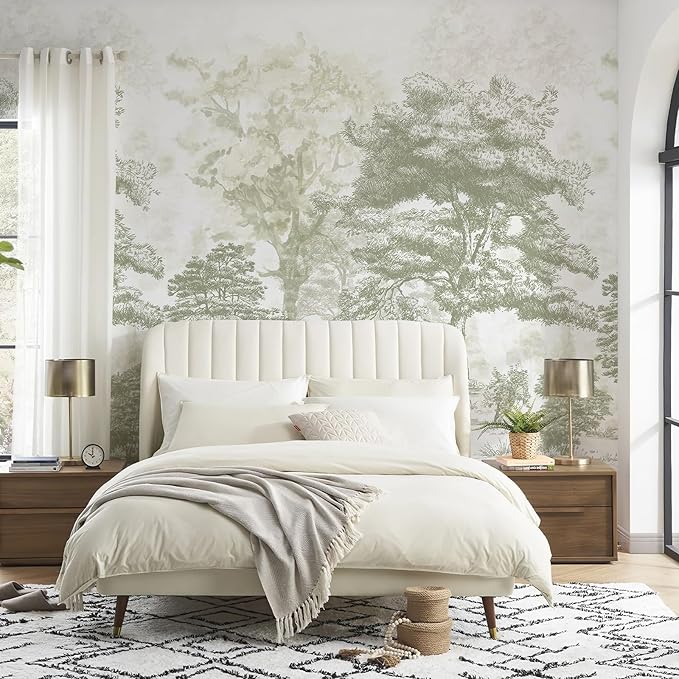 Zeeko Vintage Forest Wall Mural Peel and Stick 144" W x 100" H Canvas Waterproof Tree Self-Adhesive Wallpaper Large Nature Landscape Art Deco for Bedroom