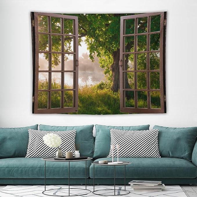 ZhiRain Tree Tapestry Wall Hanging Green Jungle Trees Nature Landscape Tapestries Home Decor for Living Room Bedroom Apartment Farmhouse Dorm 60"x80"