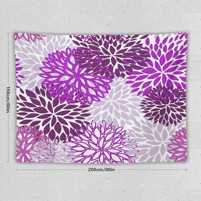 ZhiRain Dahlia Flower Tapestry Wall Hanging Purple Abstract Floral Chrisanthemum Pattern Tapestries Home Decor for Living Room Bedroom Farmhouse Apartment Dorm 60"x80"