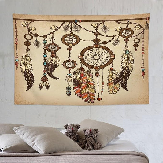 ZhiRain Retro Rustic Dream Catcher Tapestry Wall Hanging Boho Native Dreamcatcher Hippie Feather Tapestries Home Decor for Living Room Bedroom Apartment Farmhouse Dorm 60"x90"