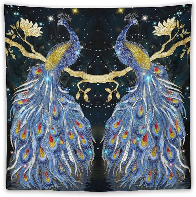 ZhiRain Elegant Peacock Tapestry Wall Hanging Exotic Fantastic Animal with Glitter Starry Sky Modern Tapestries Home Decor for Living Room Bedroom Farmhouse Apartment Dorm 60"x60"