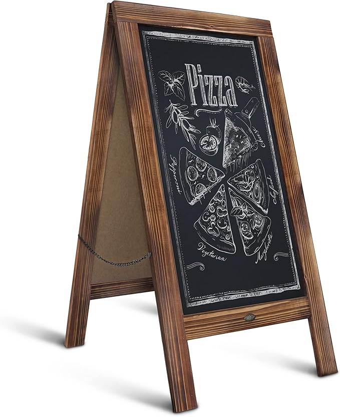 A Frame Chalkboard by HBCY Creations: 40x20 Solid Wood A-Frame Sign Rustic Brown Double-Sided Magnetic Board, Chalkboard Menu Board, for Restaurants, Cafés, Weddings - Heavy Duty Hinges
