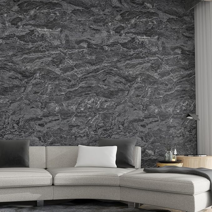 197x48inch Extra Wide Marble Granite Contact Paper peel and stick on Kitchen Countertops Vinyl laminate Sheets Wallpapers Black White Matte Self Adhesive Sticker Bathroom Removable Wall Wrapping Paper