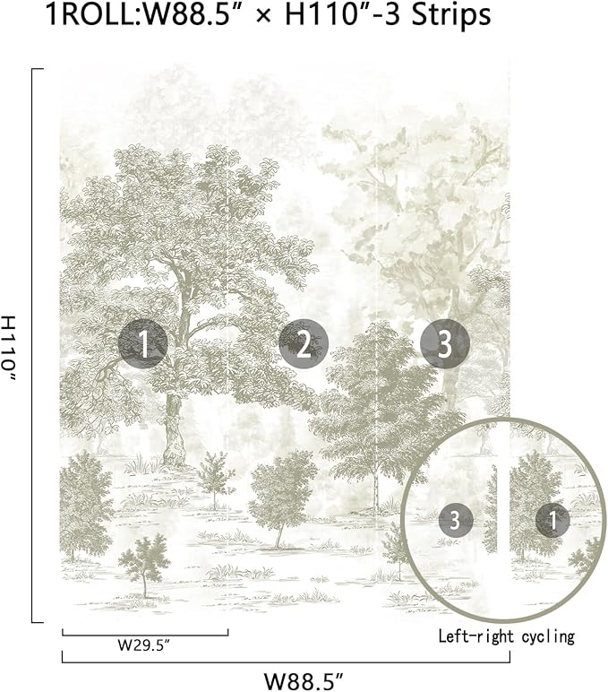 Zeeko Vintage Forest Wall Mural Peel and Stick 88.5" W x 110" H Beige Tree Wallpaper Self-Adhesive Large Nature Landscapes Murals Canvas Wall Decor for Bedroom Bathroom