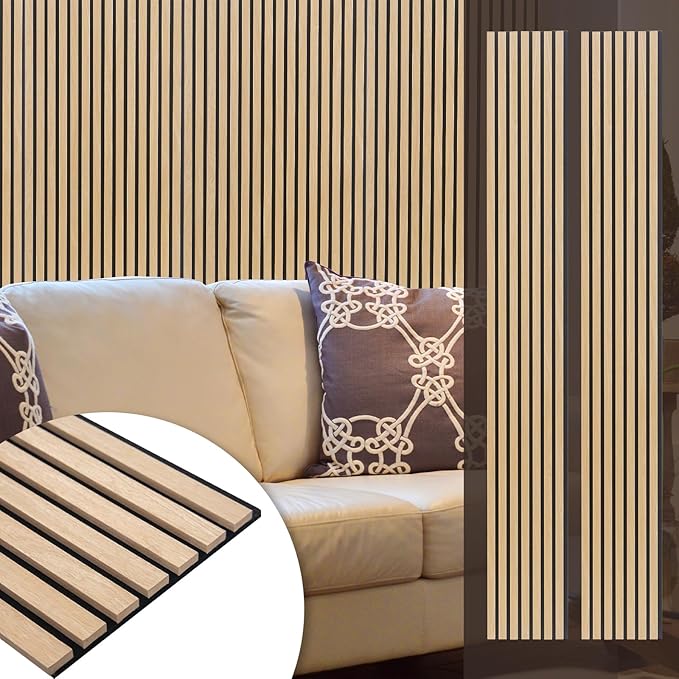 Yuzzy Wood Panels for Wall and Ceiling - 108 x 11 Inch Wood Slat Acoustic Panels 2 PCS - Modern Sound Absorbing Wall Panels for Interior Wall Decor for Home, Office, Studio - Rustic Oak
