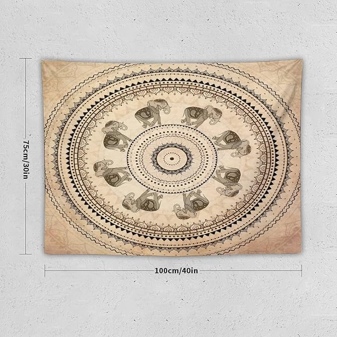 AAVEUP Indian Hippie Bohemian Psychedelic Tapestry Bohemian Brown Abstract Geometric Mandala Flower Vintage Elephant Texture Tapestries for Bedroom Dorm Living Room Decor 30x30in