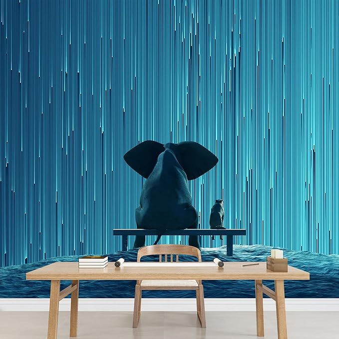 wall26 Elephant and Dog Looking at Raining Stars Wallpaper - Removable Wall Mural Self-Adhesive Large Wall Mural - 100x144 in