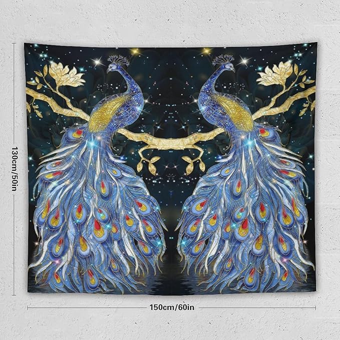 ZhiRain Elegant Peacock Tapestry Wall Hanging Exotic Fantastic Animal with Glitter Starry Sky Modern Tapestries Home Decor for Living Room Bedroom Farmhouse Apartment Dorm 50"x60"