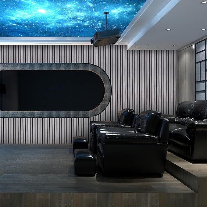 YLL YLL Wood Wall Panels Acoustic Wall Panels for Interior Wall Decoration Two 94.68" x 12.79" Wood Slat Paneling 3D soundproof Wall Panels Grey Oak