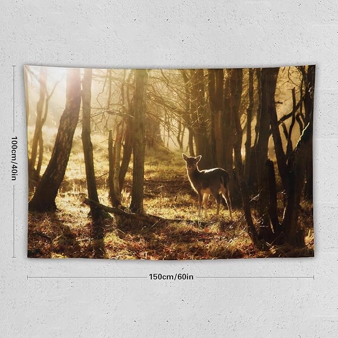 ZhiRain Forest Tapestry Wall Hanging Natural Forest And Deer at Sunset Pattern Tapestries Home Decor for Living Room Bedroom Apartment Farmhouse Dorm 40"x60"
