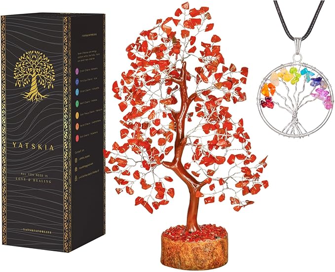 YATSKIA Red Jasper Crystal Tree of Life - Crystals and Stones - Home Office Decor - Desk Accessories - Bonsai Tree - Gemstones and Crystals