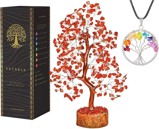 YATSKIA Red Jasper Crystal Tree of Life - Crystals and Stones - Home Office Decor - Desk Accessories - Bonsai Tree - Gemstones and Crystals