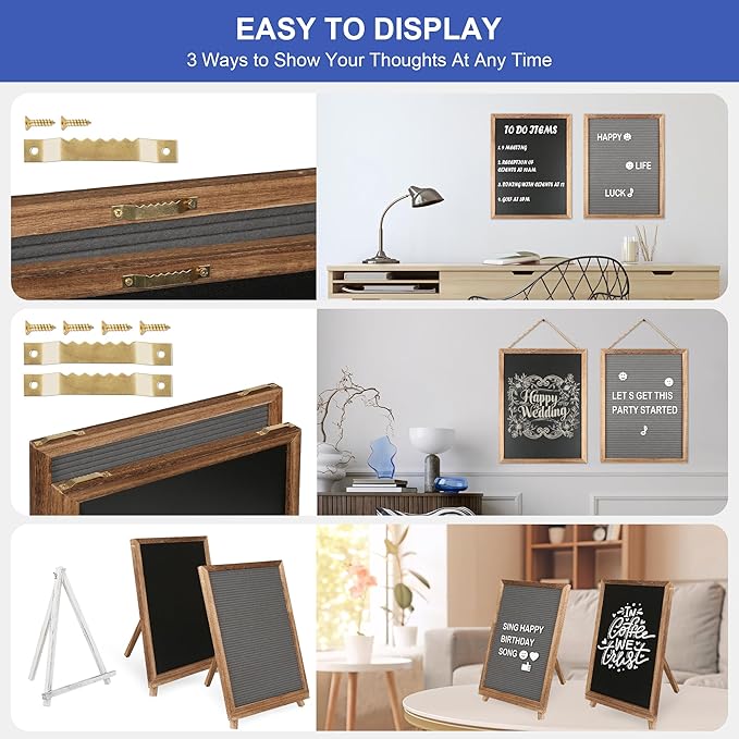 12x16 inch Double Sided Chalkboard and Felt Letter Board with Stand - Reversible Wooden Frame Easel for Menu, Announcements, Home, Office, Cafe, Restaurant Decor