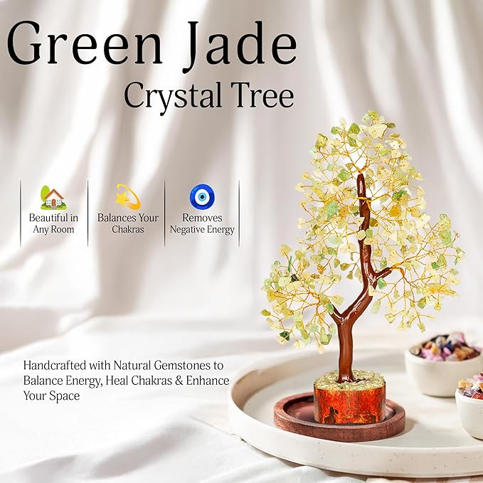 YATSKIA Green Jade Tree - Crystal Tree for Positive Energy - Crystals and Stones - Crystal Decor - Positive Energy Gifts for Women - Jade Stone - Meditation Decor