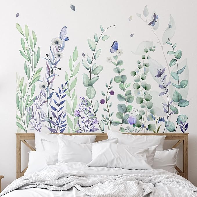 Zonon 6 Pcs Flowers Wall Decals Stickers Vinyl Removable Peel and Stick Colorful Dragonflies Floral Wall Murals Decor for Bedroom Living Room Nursery(Fresh)