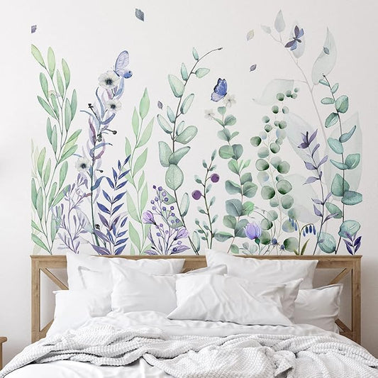 Zonon 6 Pcs Flowers Wall Decals Stickers Vinyl Removable Peel and Stick Colorful Dragonflies Floral Wall Murals Decor for Bedroom Living Room Nursery(Fresh)
