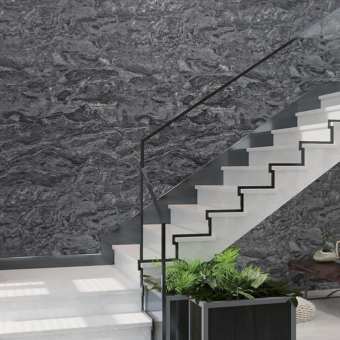 197x48inch Extra Wide Marble Granite Contact Paper peel and stick on Kitchen Countertops Vinyl laminate Sheets Wallpapers Black White Matte Self Adhesive Sticker Bathroom Removable Wall Wrapping Paper