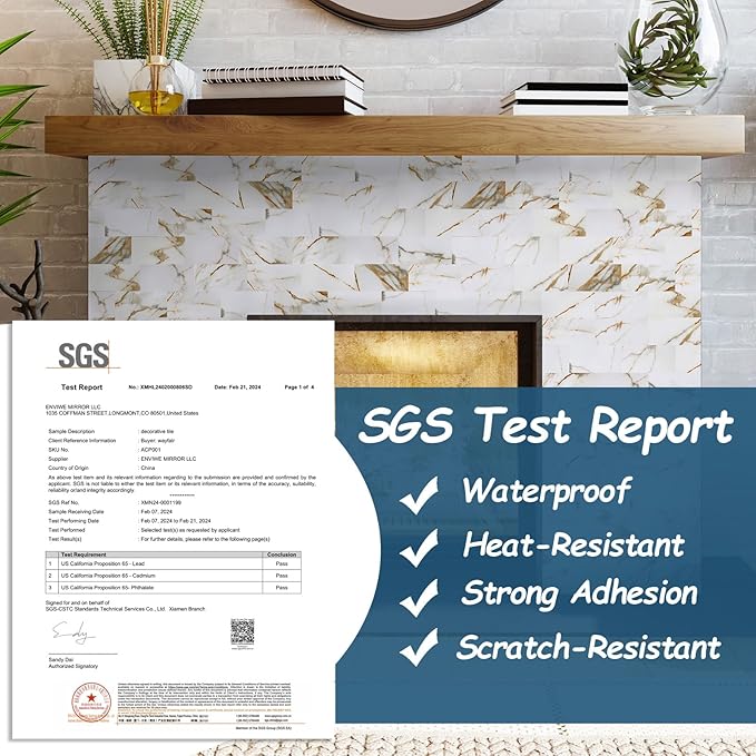 Yipscazo Peel and Stick backsplash 3 x 6 Inches 3D PVC Composite Wall Tile Stick on Backsplash Tile for Kitchen Bathroom, Laundry Room, Fireplace(Carla with Gold, 32 Pieces)