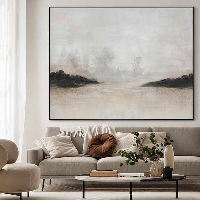 36"x46" XL Framed Wall Art - Misty Minimalist Nature Landscape (Frame Assembly Required)