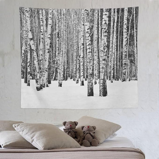 ZhiRain Winter Forest Tapestry Wall Hanging Birch Grove Forest Landscape Leafless Tree Branches Scenic Nature Tapestries Home Decor for Living Room Bedroom Farmhouse Apartment Dorm 50"x60"