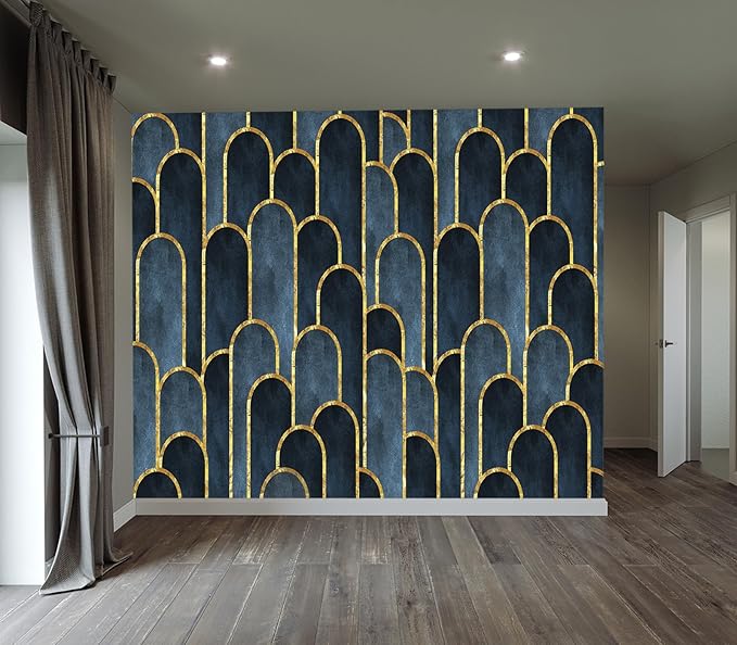 XMPMBM M08S Peel and Stick Marble Wallpaper Gold Geometrical Textured Abstraction Dark line Background Bedroom Bathroom Textured Wall Mural- 80"x58"（32 Square Foot）