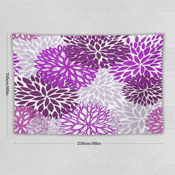 ZhiRain Dahlia Flower Tapestry Wall Hanging Purple Abstract Floral Chrisanthemum Pattern Tapestries Home Decor for Living Room Bedroom Farmhouse Apartment Dorm 60"x90"