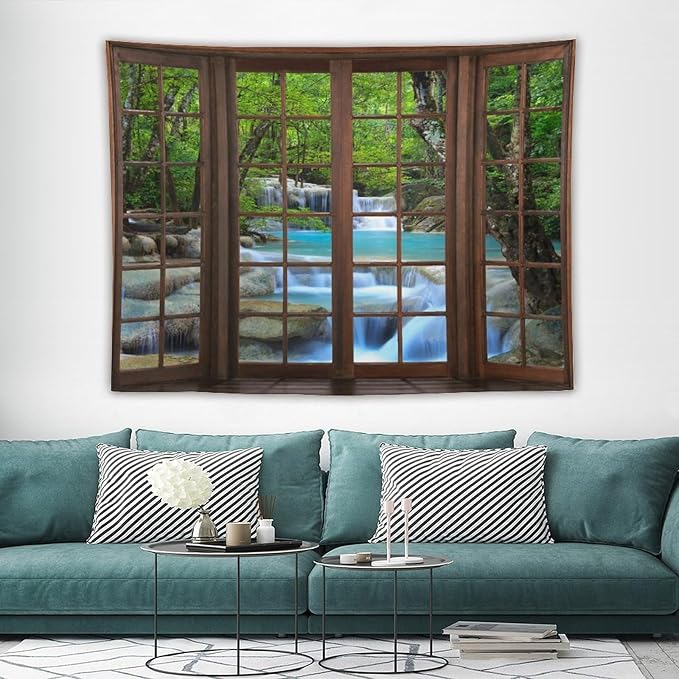 ZhiRain Waterfall Tree Landscape Tapestry Wall Hanging Natural Scenery Forest Garden Spring Stone River Tapestries Home Decor for Living Room Bedroom Apartment Farmhouse Dorm 60"x80"
