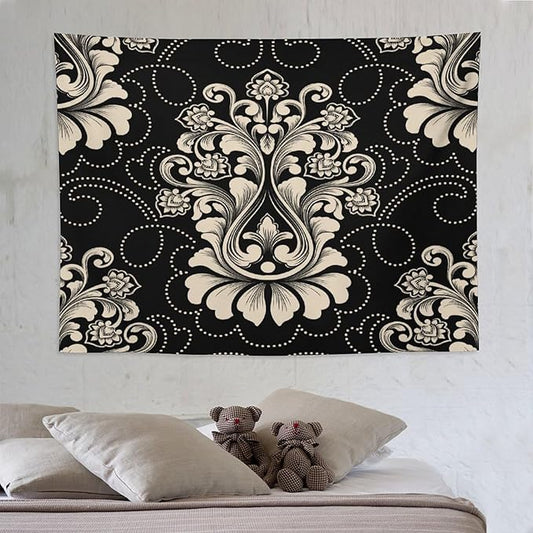 ZhiRain Damask Tapestry Wall Hanging Vintage Antique Baroque Classic Floral Elegant Chic Flower Tapestries Home Decor for Living Room Bedroom Farmhouse Apartment Dorm 60"x80"