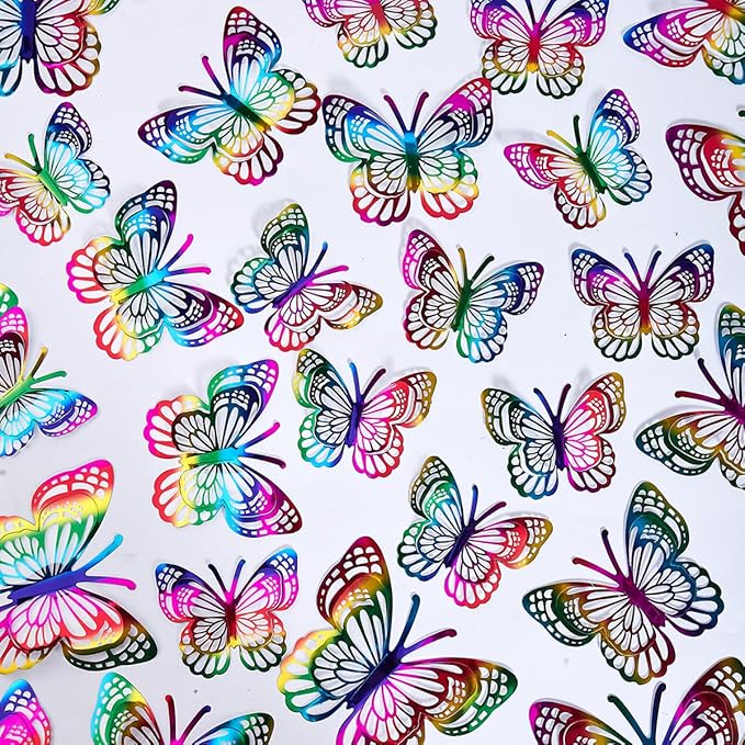 36PCS Butterfly Wall Decals - 3D Butterflies Wall Stickers Removable Mural Decor Wall Stickers Decals Home Decor Room Bedroom Decor Living Room Decor (Rainbow)