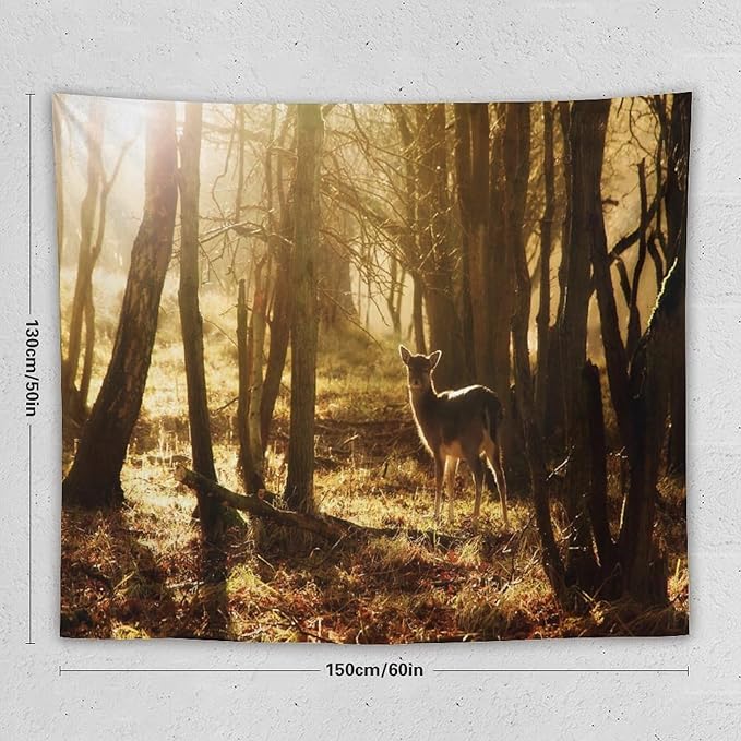 ZhiRain Forest Tapestry Wall Hanging Natural Forest And Deer at Sunset Pattern Tapestries Home Decor for Living Room Bedroom Apartment Farmhouse Dorm 50"x60"