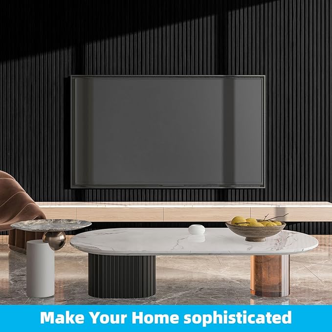 Art3d 6-Pieces Wood Slat Panels for Stylish Interior Decor and Ceiling Decoration, MDF 3D Textured Panel for Ceiling and Wall,Size 94.6 x 7.4 in-Matte Black