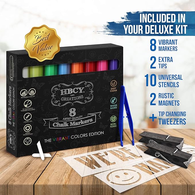 A Frame Chalkboard with Chalk Markers by HBCY Creations: 40x20 Solid Wood A-Frame Sign Gray Double-Sided Magentic Menu Board, Deluxe Set Includes 8 Chalk Markers, 10 Stencils, 2 Magnets