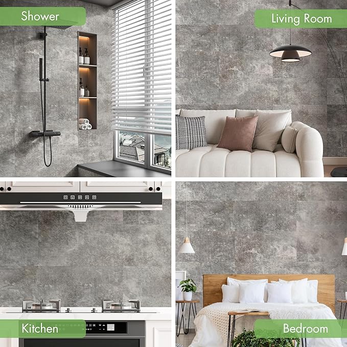 Art3d 10-Pack 24"x12" SPC Wall Panels, 20 Sq.feet Waterproof Click Lock Panels for Interior Wall Decor, Rigid Core Wall Panel for Bathroom, Kitchen, Living Room, Deep Marble Gray