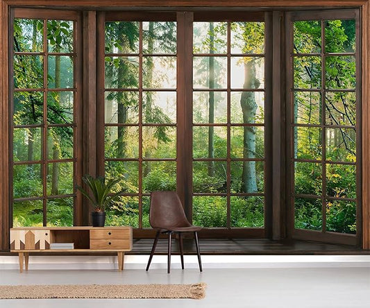 YQWDMX - 3D Green Forest Peel and Stick Wallpaper Window Mural for Bedroom ZY06 S