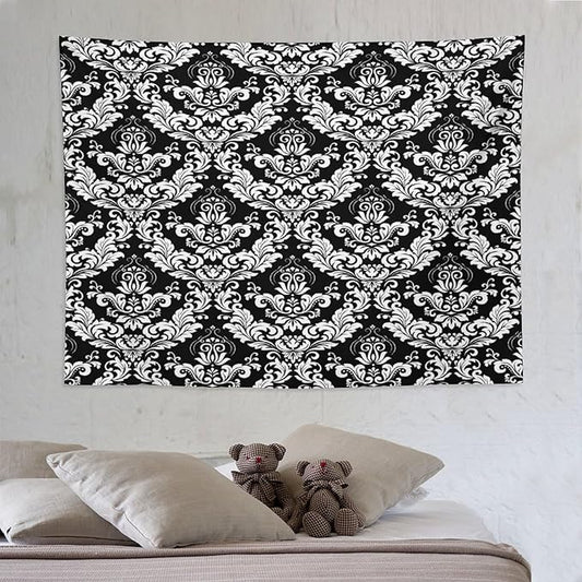 ZhiRain Damask Floral Tapestry Wall Hanging Gothic Vintage Retro Antique Baroque Classic Floral Pattern Tapestries Home Decor for Living Room Bedroom Farmhouse Apartment Dorm 60"x80"