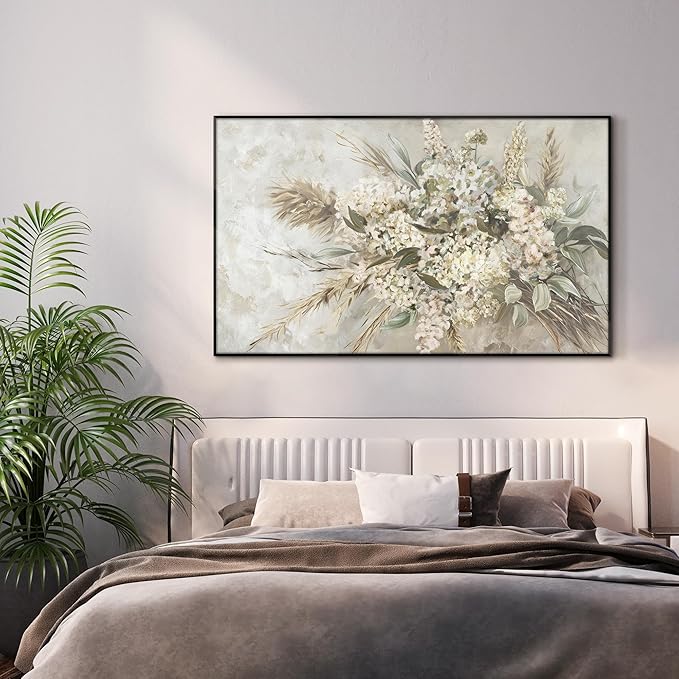 36"x60" XL Framed Wall Art - Elegant Whimsical White Flower Bouquet (Frame Assembly Required)