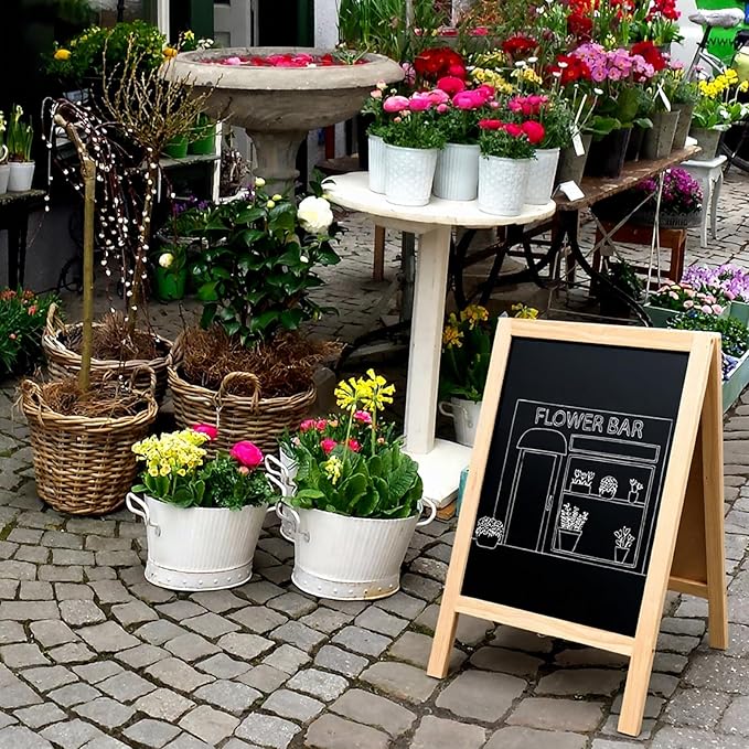2 Pcs 15.7 x 9.8 Inch Small Chalkboard Signs Chalkboard Easel Tabletop Menu Wooden A Frame Sandwich Board Double Sided with 2 Erasers for Bar Wedding Parties Display Home Decor Sidewalk (Wooden)