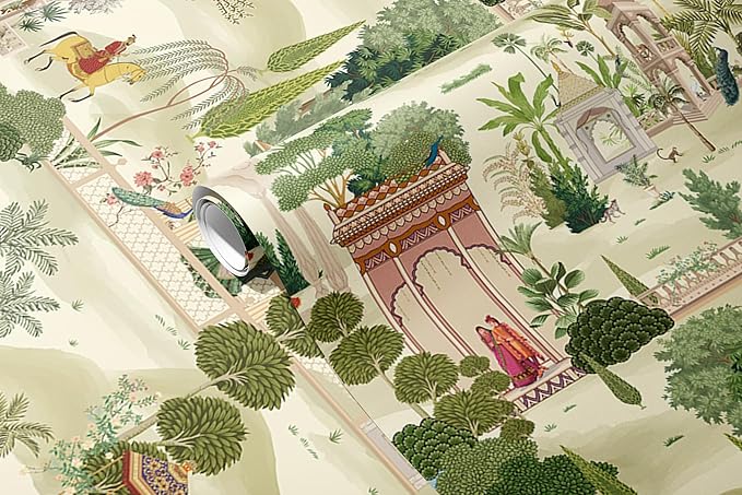 Zeeko Exotic Tropical Green Wall Mural Peel and Stick 59" W x 98" H Botanical Indian Garden Canvas Waterproof Self-Adhesive Removable Wallpaper for Hallway Large Art Wall Decor