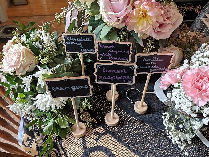20PCS Wood Mini Chalkboard Sign and Replacement Stickers, Food Labels for Party Buffet,Blackboard for Message Board Signs,Weddings Place Cards, Birthday Party