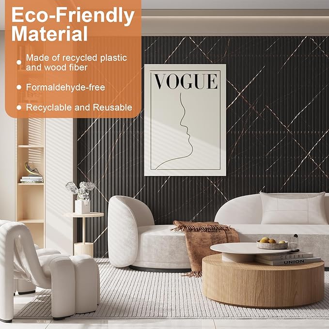 8-Pack WPC Slat Wall Panels, 96 x 6.6 in Decorative Acoustic Slats 3D Wall Panels, Water-Proof and Easy Installation, Granite