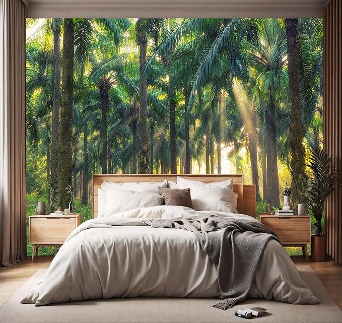 YIHWM -Tropical Botanical Banana Tree Large Backdrop Fabric Wallpaper Green Plant Living Room Bedroom Bathroom Wall Mural- 91"x65"（ not Peel and Stick）