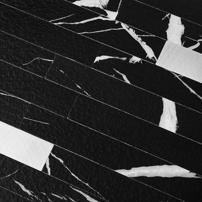 Yipscazo 2 Sheets Peel and Stick Stone Metal Backsplash Tiles, PVC Wall Tiles Stick on Backsplash for Kitchen, Bathroom (6'' X 12'', Black Rock)