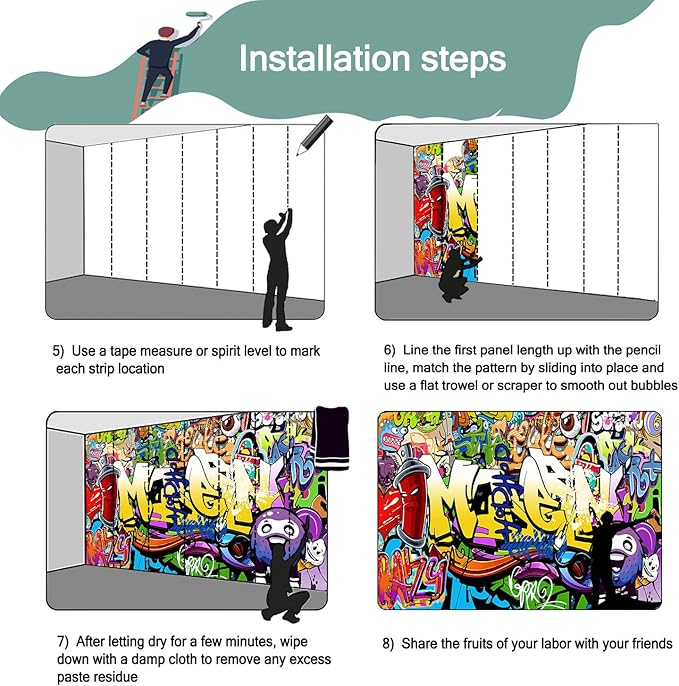 YQWDMX -Nursery Color Graffiti Abstract Letters Bedroom Wallpaper XT16 S 100" x 65"