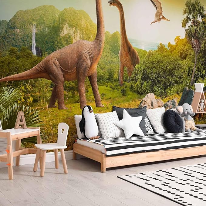 artgeist Wall Mural 3D Effect 154"x101" XXL Peel and Stick Self-Adhesive Wallpaper Removable Large Sticker Foil Wall Decor Print Picture Image Design - Dinosaurs City 10110902-10