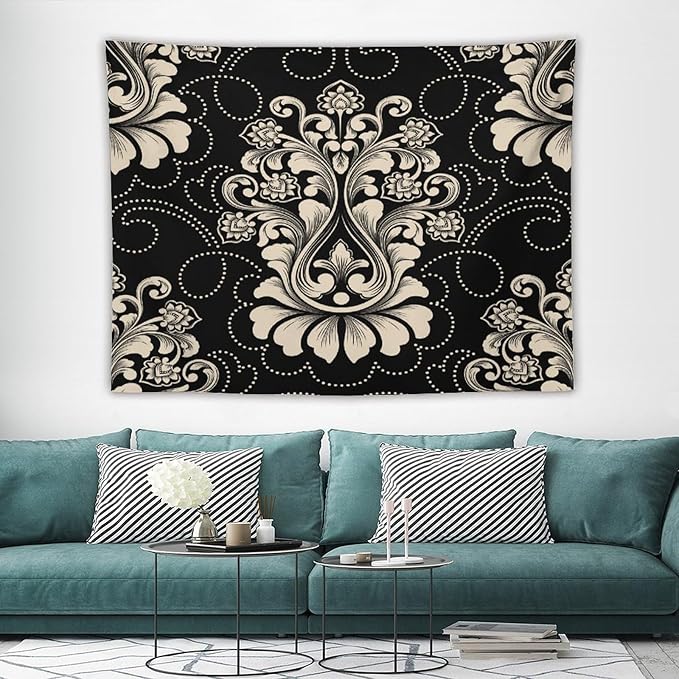 ZhiRain Damask Tapestry Wall Hanging Vintage Antique Baroque Classic Floral Elegant Chic Flower Tapestries Home Decor for Living Room Bedroom Farmhouse Apartment Dorm 60"x80"
