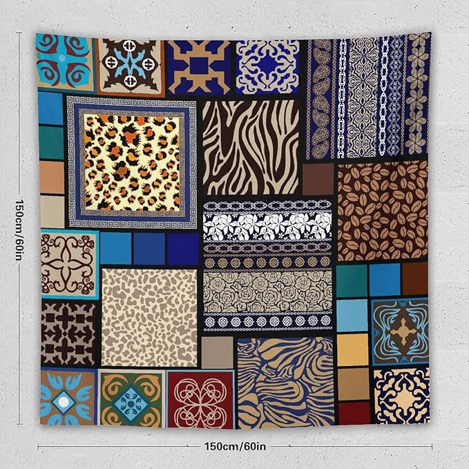 ZhiRain Boho Style Tapestry Wall Hanging Bohemian Ethnic Pattern Floral And Animal Skin Print Tapestries Home Decor for Living Room Bedroom Apartment Farmhouse Dorm 60"x60"