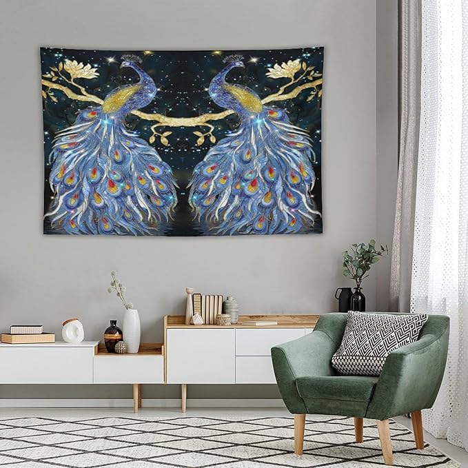 ZhiRain Elegant Peacock Tapestry Wall Hanging Exotic Fantastic Animal with Glitter Starry Sky Modern Tapestries Home Decor for Living Room Bedroom Farmhouse Apartment Dorm 40"x60"