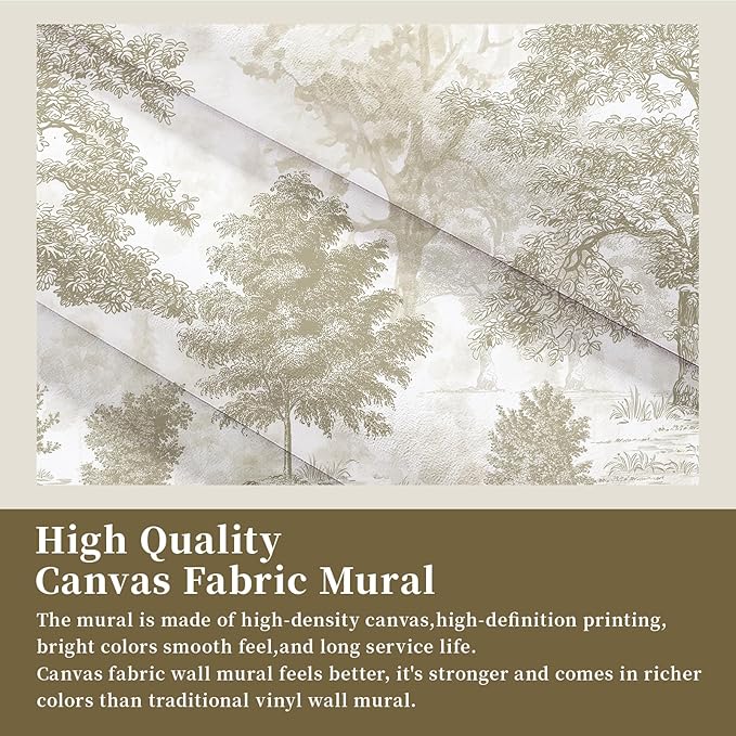 Zeeko Vintage Forest Wall Mural Peel and Stick 148" W x 98" H Beige Tree Wallpaper Self-Adhesive Large Nature Landscapes Murals Canvas Wall Decor for Bedroom Bathroom