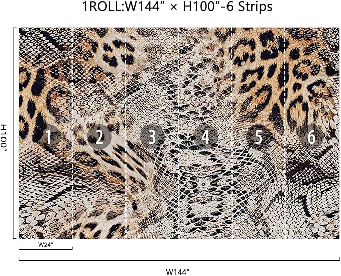 Zeeko Cheetah Print Peel and Stick Wallpaper 144" W x 100" H Removable Renter-Friendly Leopard Snake Wall Mural for Office Bedroom Bathroom, Modern Home Decor